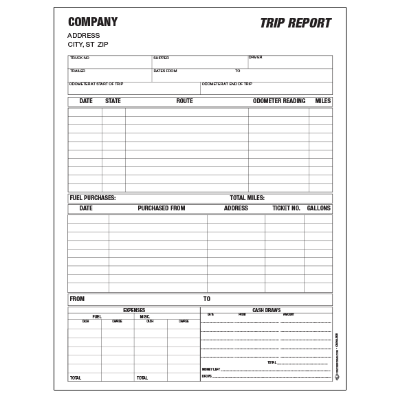 Trip Envelopes, Trip Expense Reports, Bill of Ladings, Driver Logs, DVIR  Forms